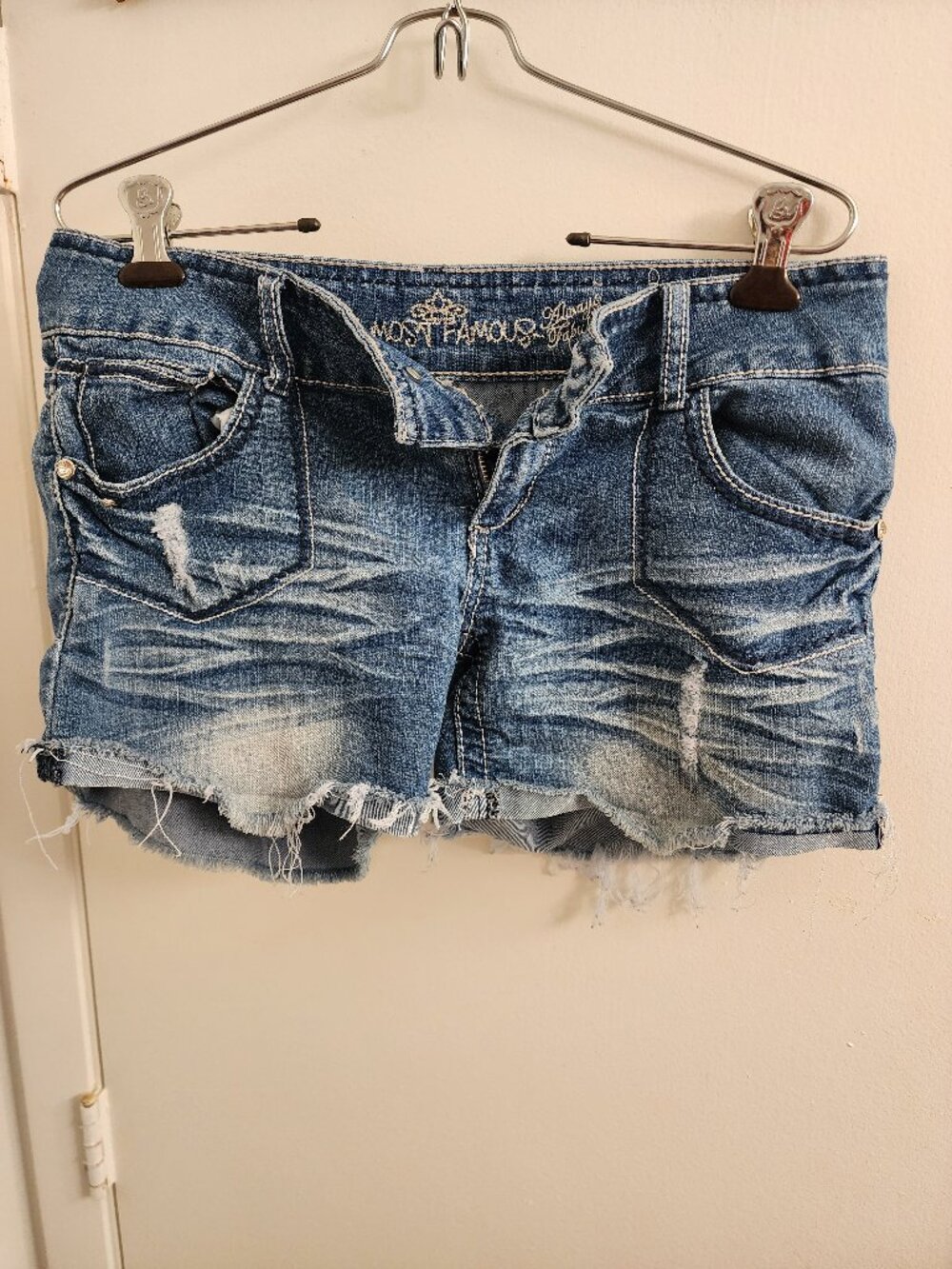 Almost Famous Size 9 Distressed Rhinestone Denim Cutoff Shorts